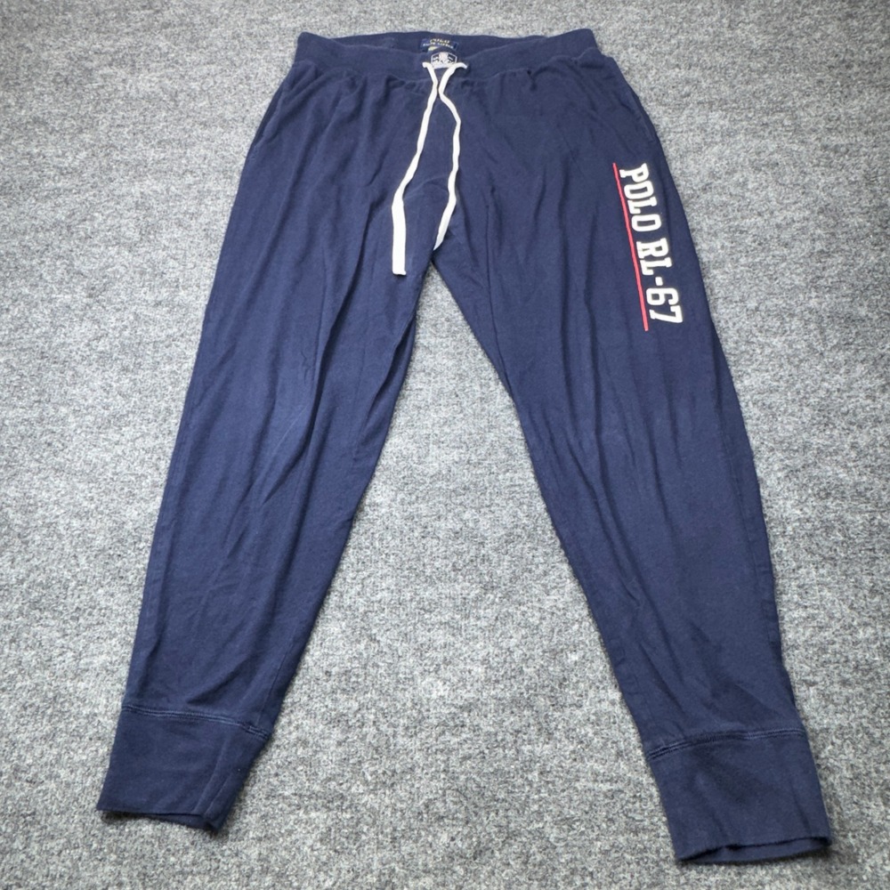 Polo Ralph Lauren Pants Mens Large Blue RL-67 Graphic Jersey Lounge Joggers